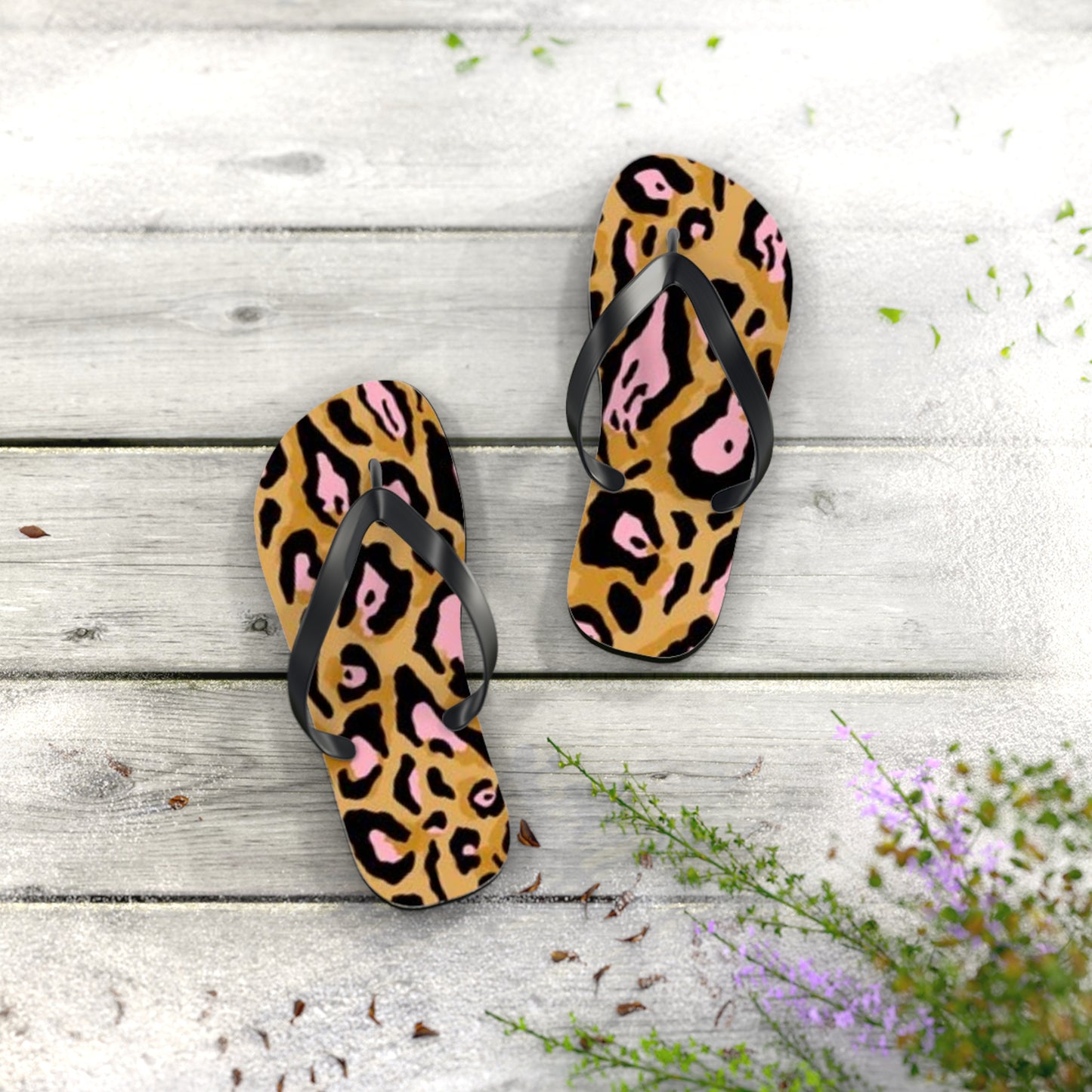 Animal Print Pink Beach Sandals, Slides for Summer, Flip Flops