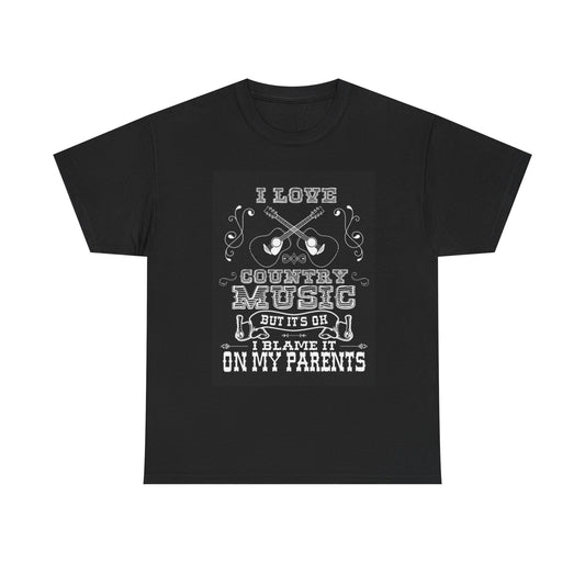 I Love Country Music Tshirt Retro Strait Wille Hank Unisex Heavy Cotton Tee
