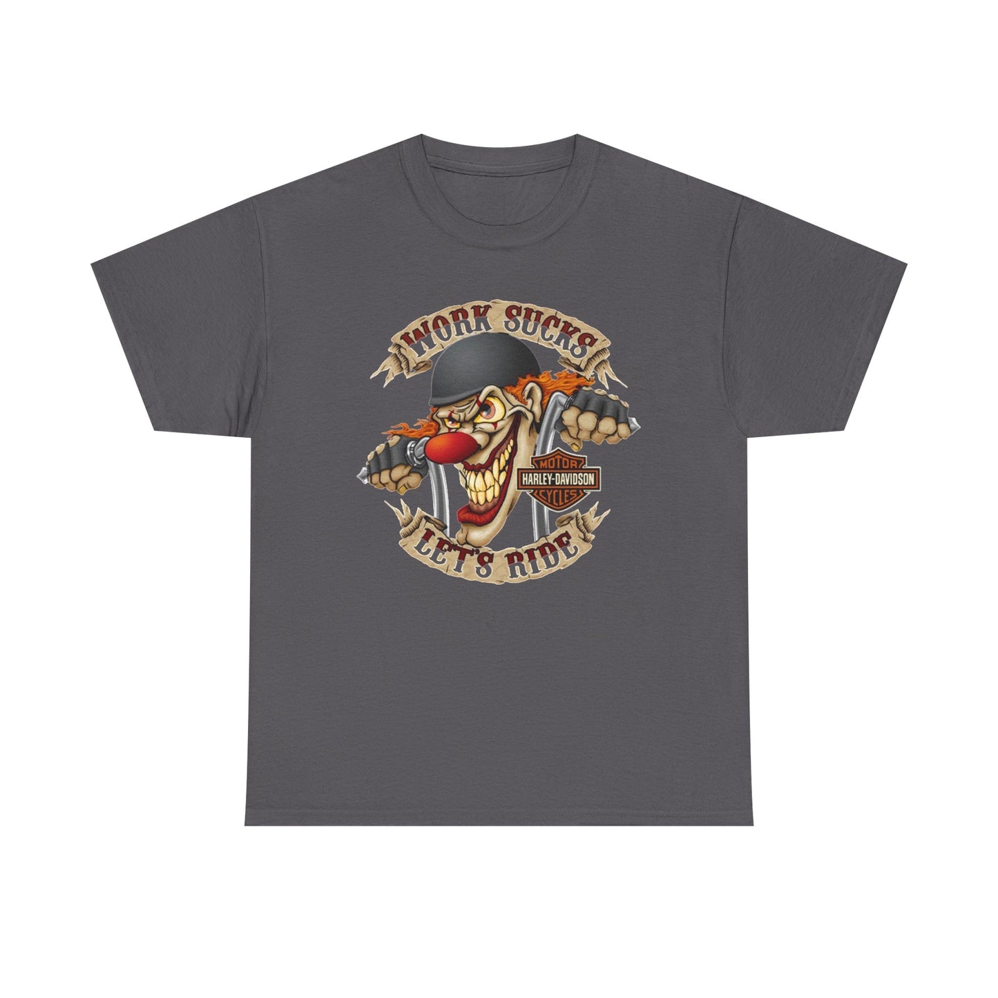 Harley Davidson Graphic T Shirt Lets Ride Work Sucks Unisex Heavy Cotton Tee