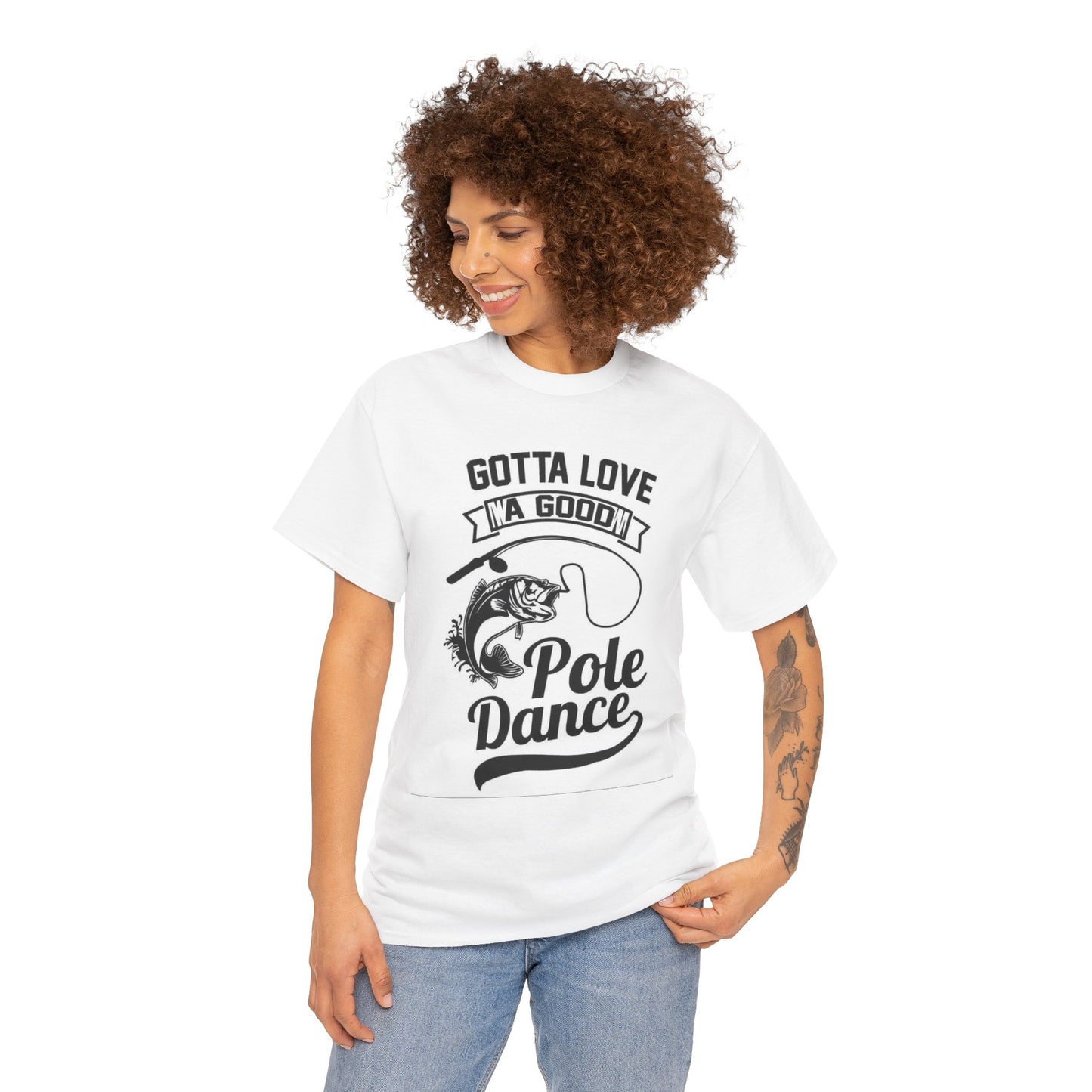 Funny Pole Dancing Fishing Graphic T Shirt Men's Heavy Cotton Tee