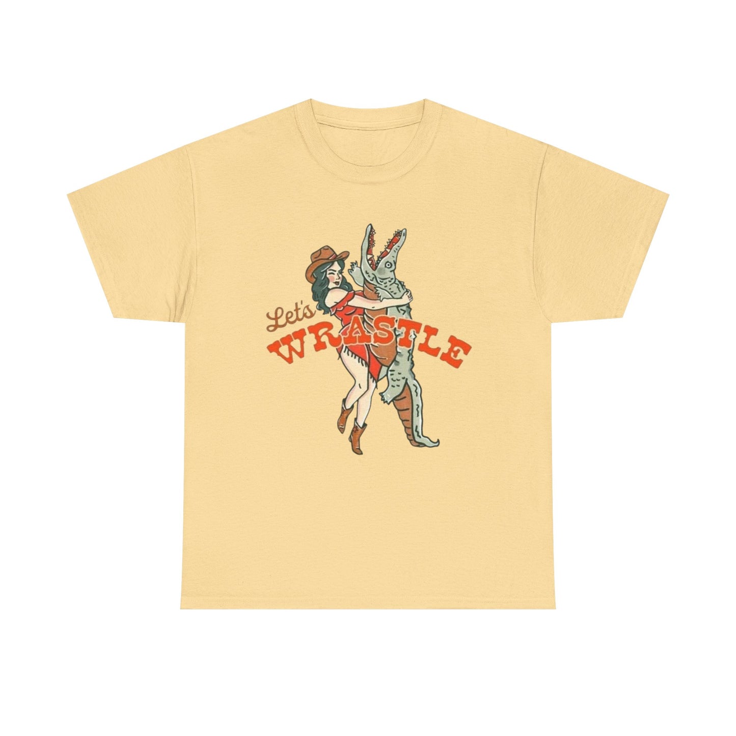 Let's Wrestle Alligator Cowgirl Women's Graphic T Shirt NEW Heavy Cotton Tee