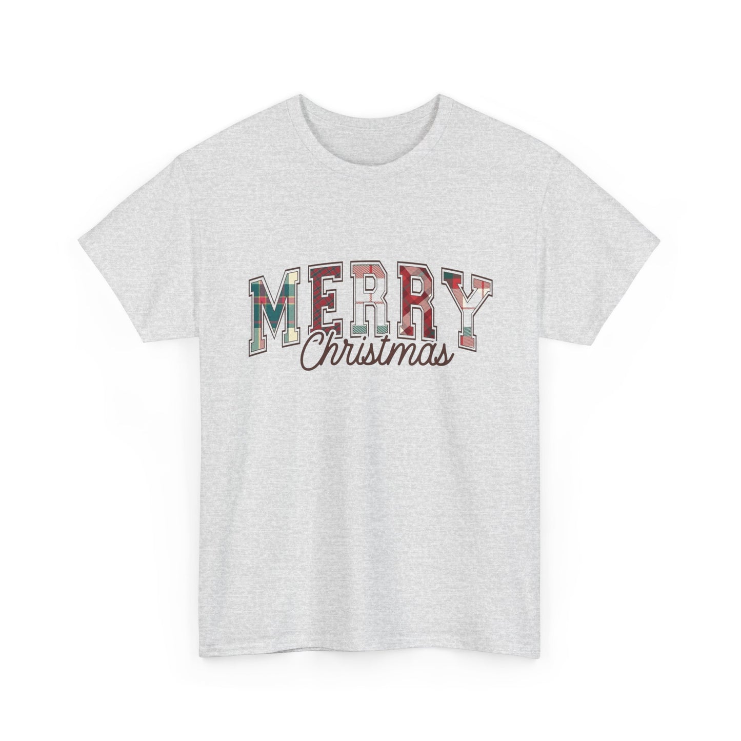 Merry Christmas Plaid Graphic T Shirt NEW Unisex Heavy Cotton Tee