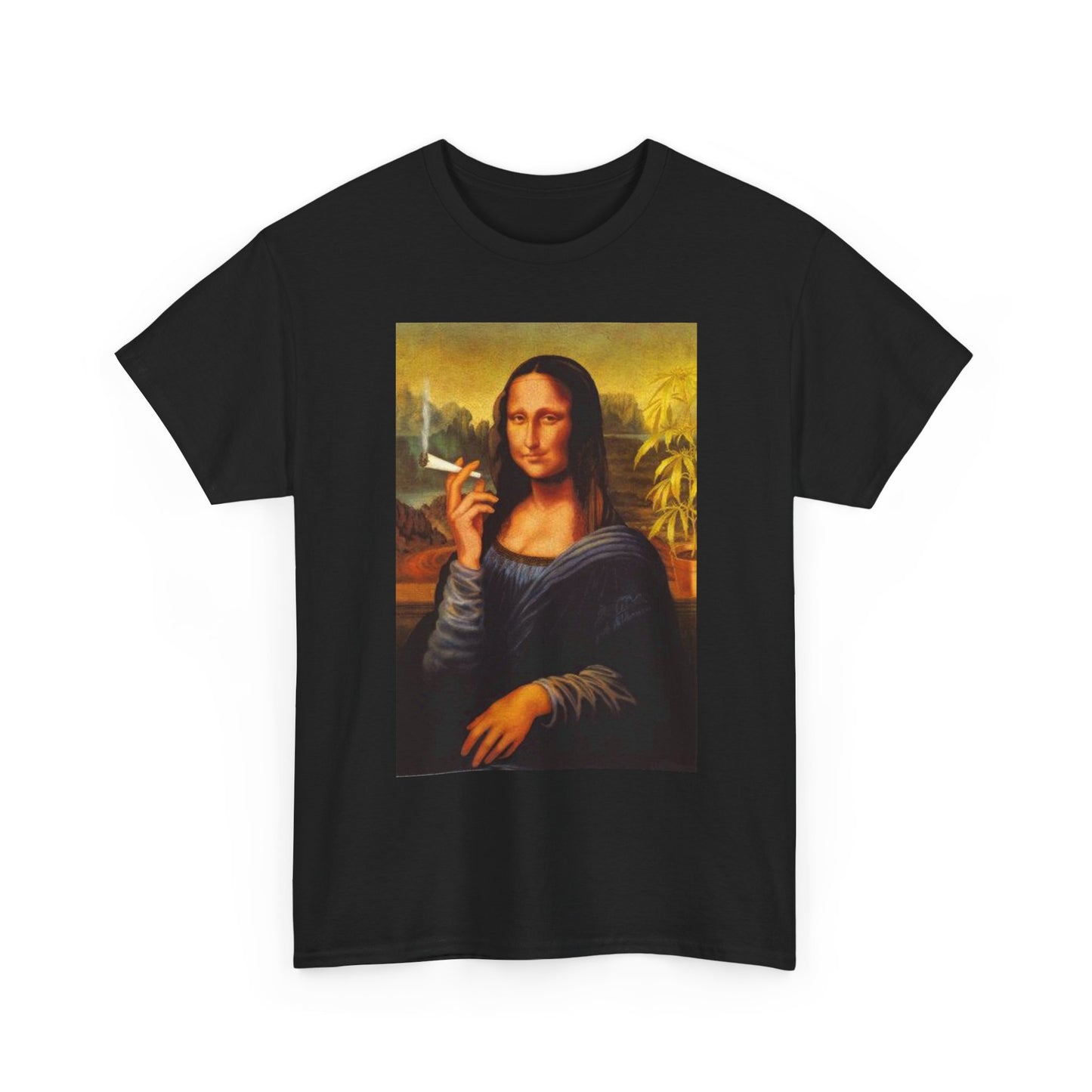 Mona Lisa Smoking Weed T Shirt Funny Painting Unisex Heavy Cotton Tee