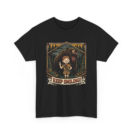 Funny Bear Attack Keep Smiling Graphic T Shirt Men's Heavy Cotton Tee