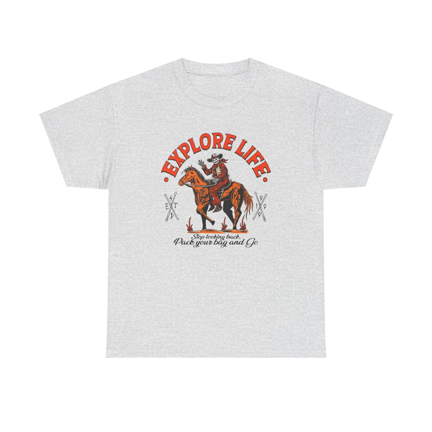 Explore Life Cowboy Graphic T Shirt Unisex Heavy Cotton Tee New Gift