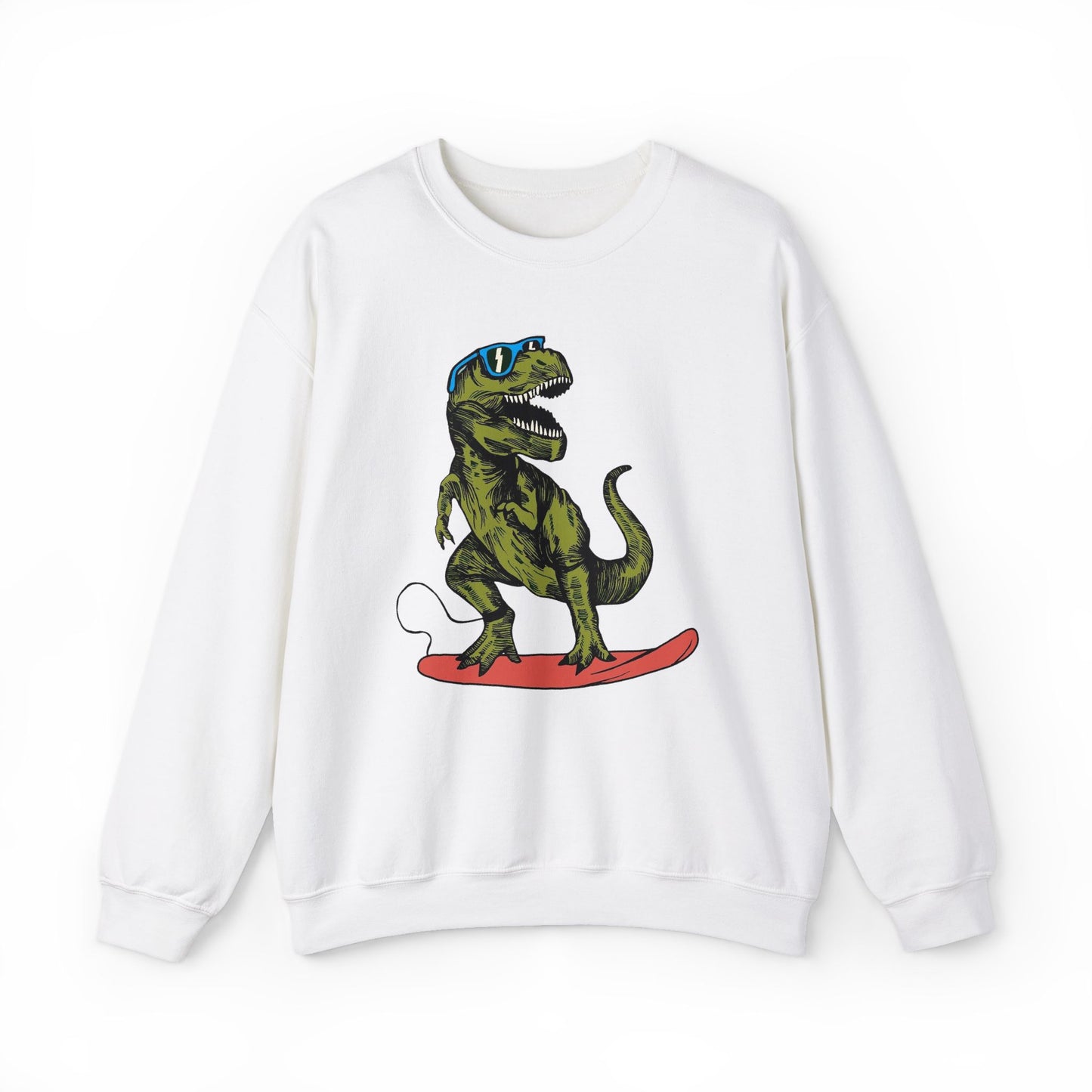 Dinosaur Funny Surfing Sweatshirt Men's Adult Crewneck