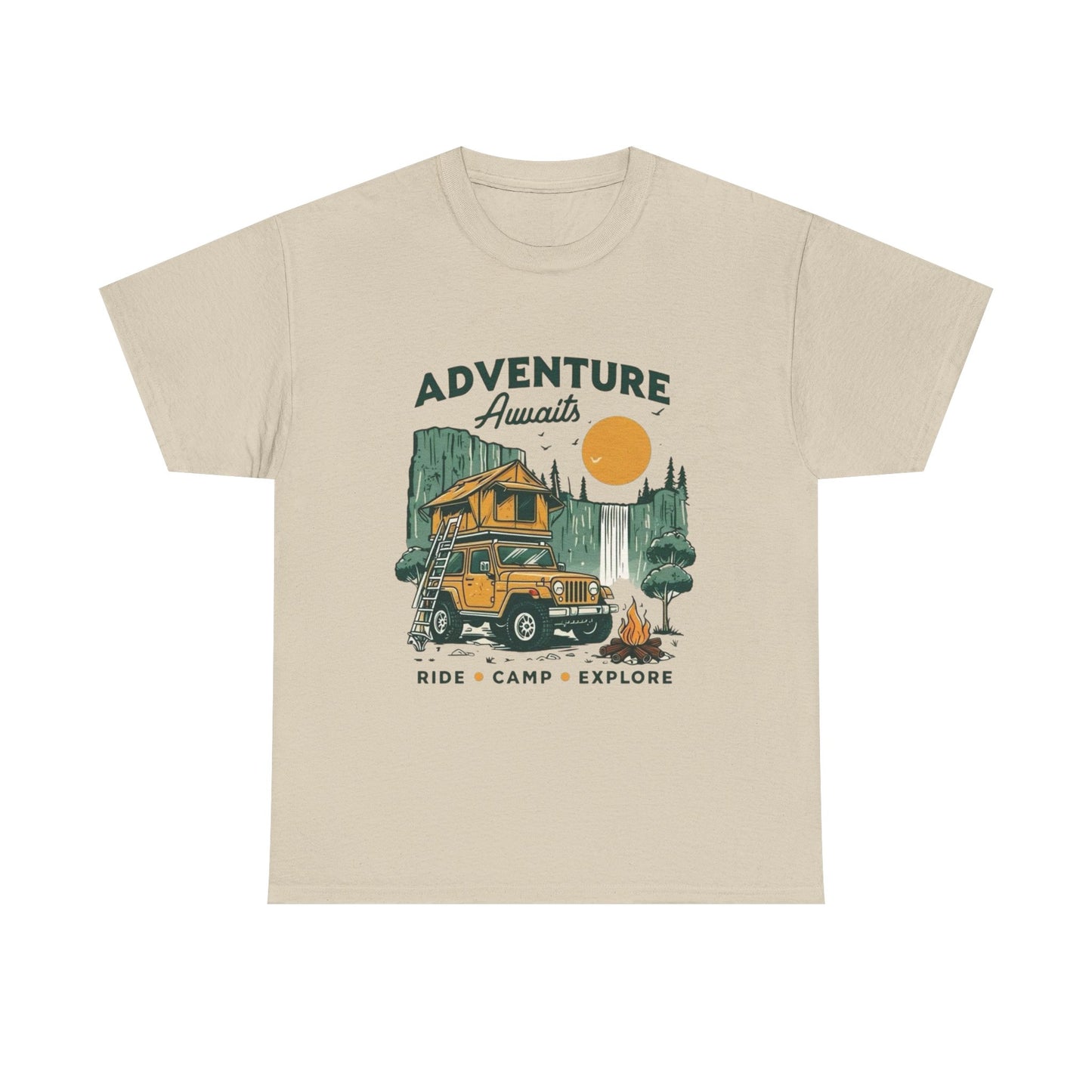 Adventure Awaits Camping Graphic T Shirt Unisex Heavy Cotton Tee