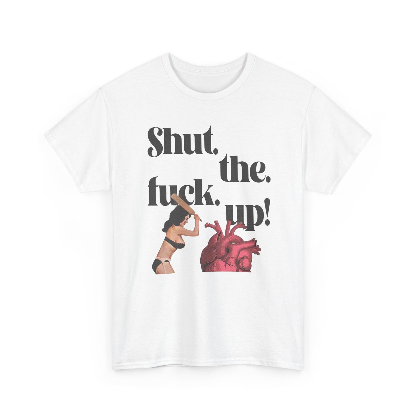 Shut Up Heart Vintage ART Graphic T-Shirt Womens Comfy Cotton Tee NEW