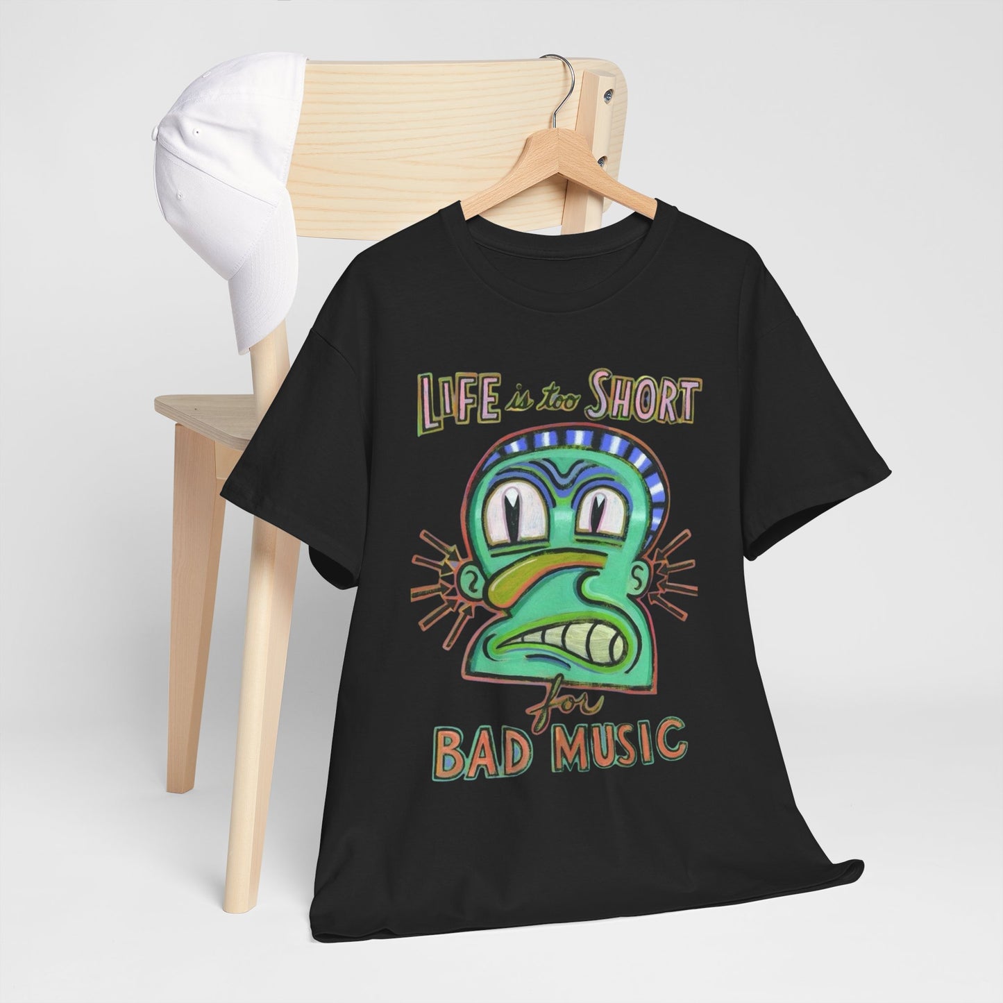 Life Is Too Short For Bad Music Vintage Graphic T Shirt Unisex Heavy Cotton Tee