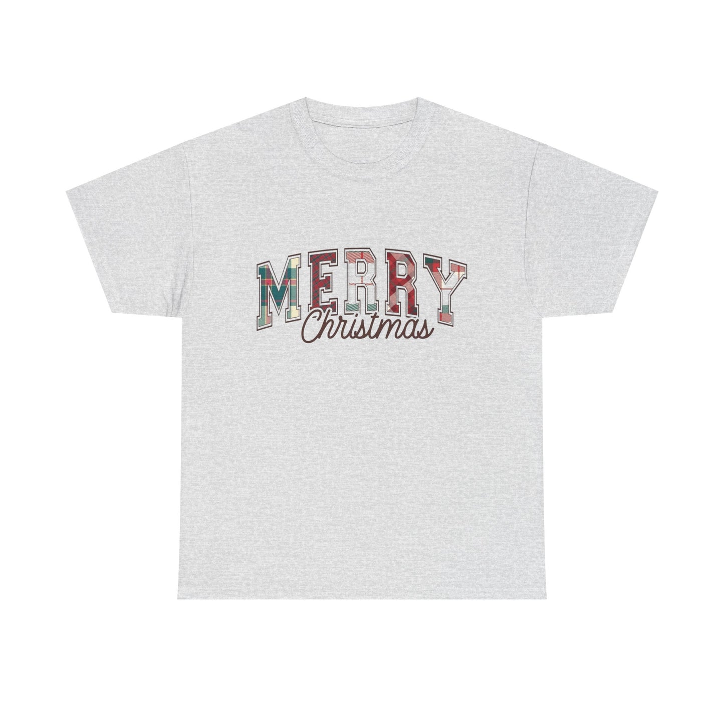 Merry Christmas Plaid Graphic T Shirt NEW Unisex Heavy Cotton Tee