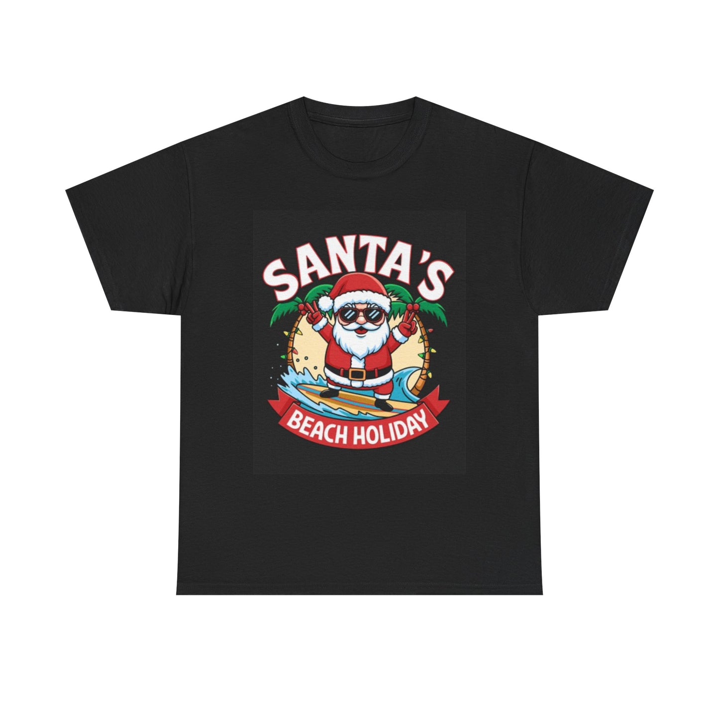 Santas Beach Holiday T Shirt Christmas Unisex Heavy Cotton Tee
