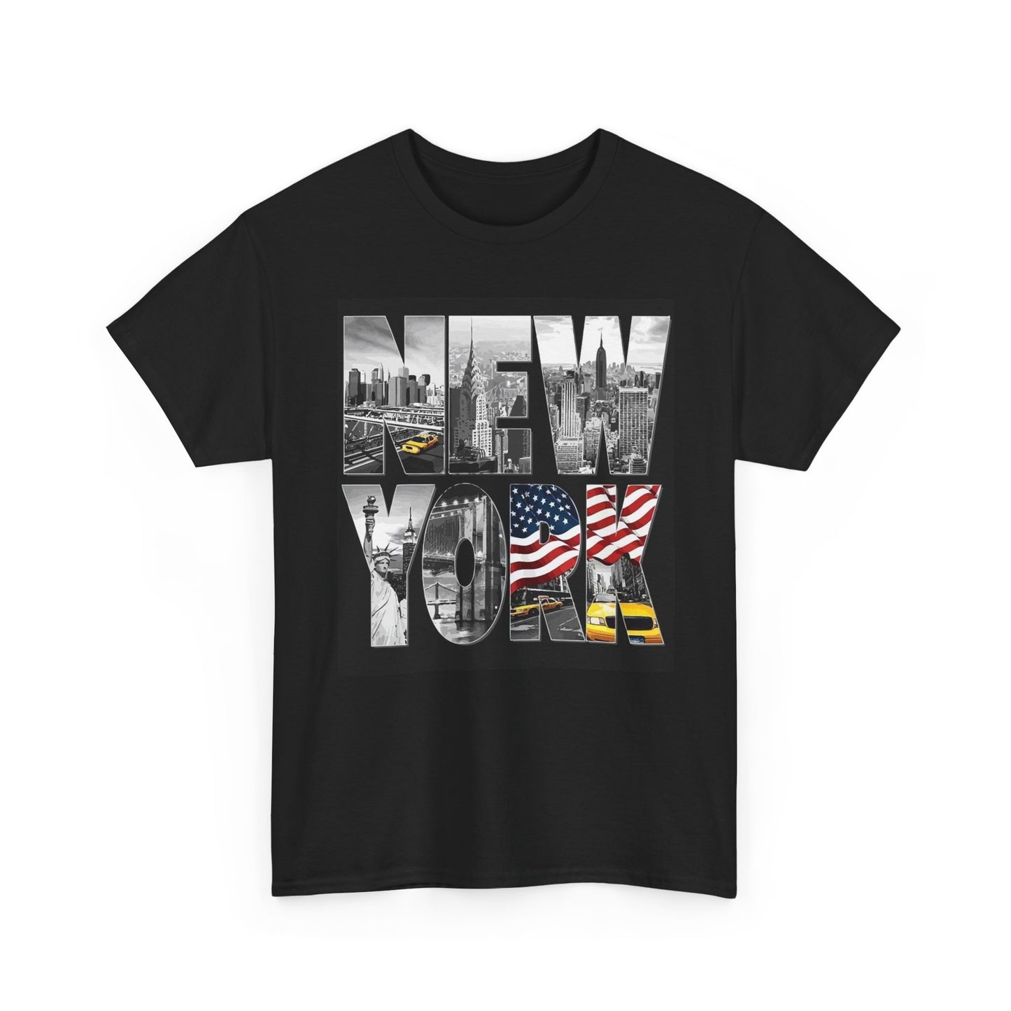 New York Skyline Graphic T Shirt American Flag Unisex Heavy Cotton Tee