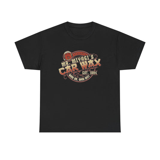 Mr Miyagi Car Wash Wax On Wax Off Graphic T Shirt Unisex Heavy Tee NEW Funny