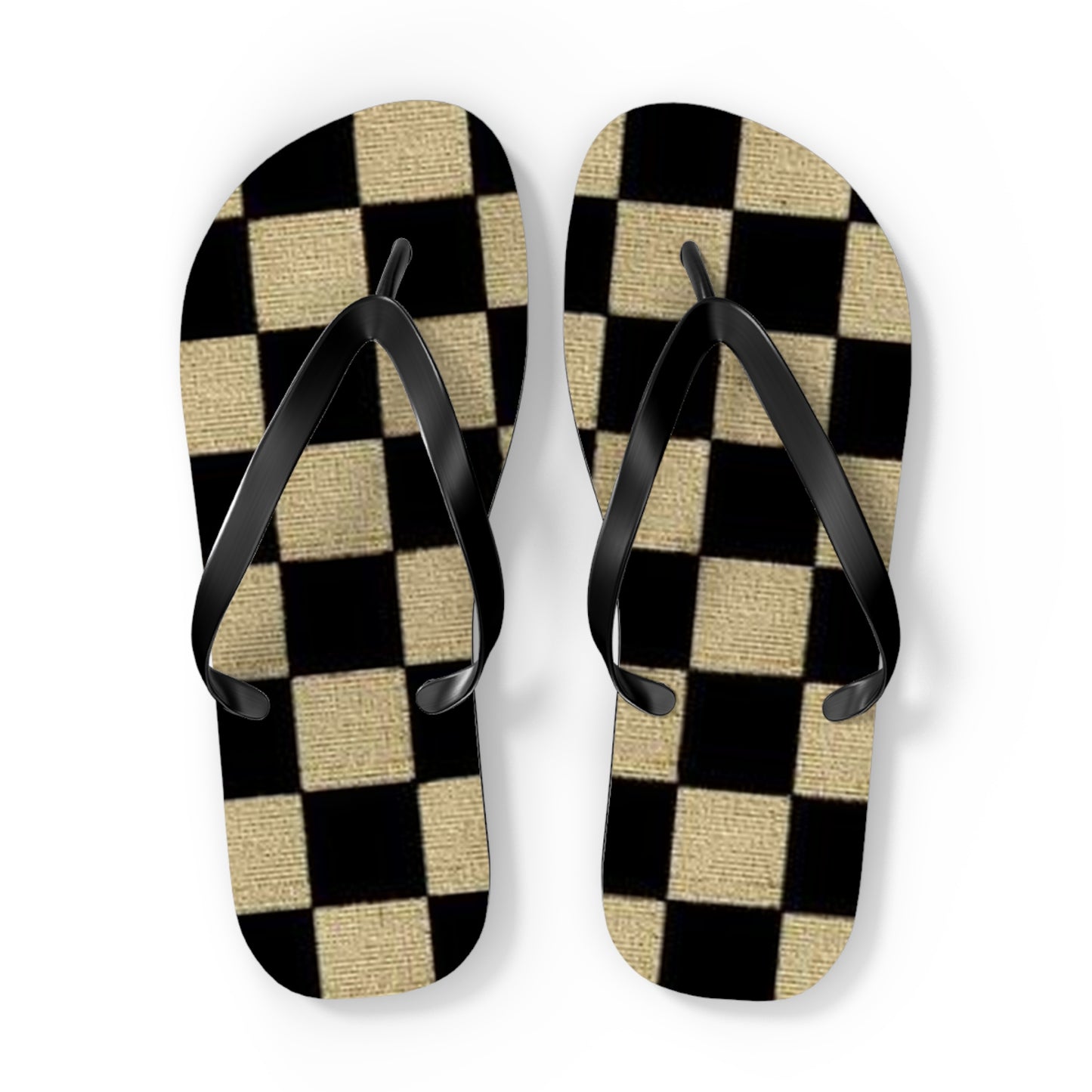 Black And Tan Checkered Beach Sandals, Slides for Summer, Flip Flops