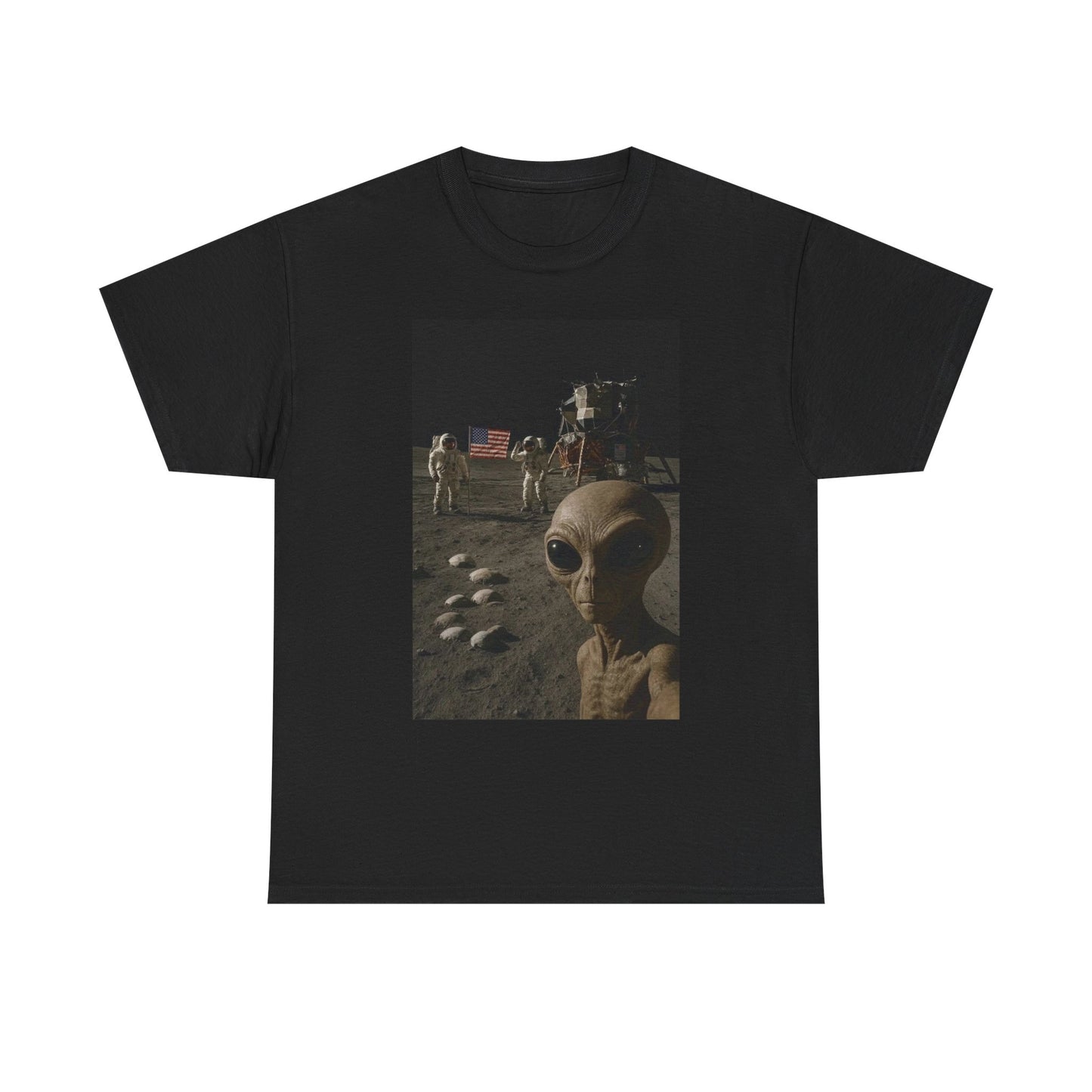 Alien Moon Landing Graphic T Shirt NEW Adult Unisex Heavy Cotton Tee