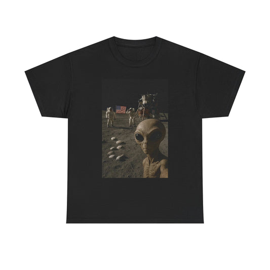 Alien Moon Landing Graphic T Shirt NEW Adult Unisex Heavy Cotton Tee