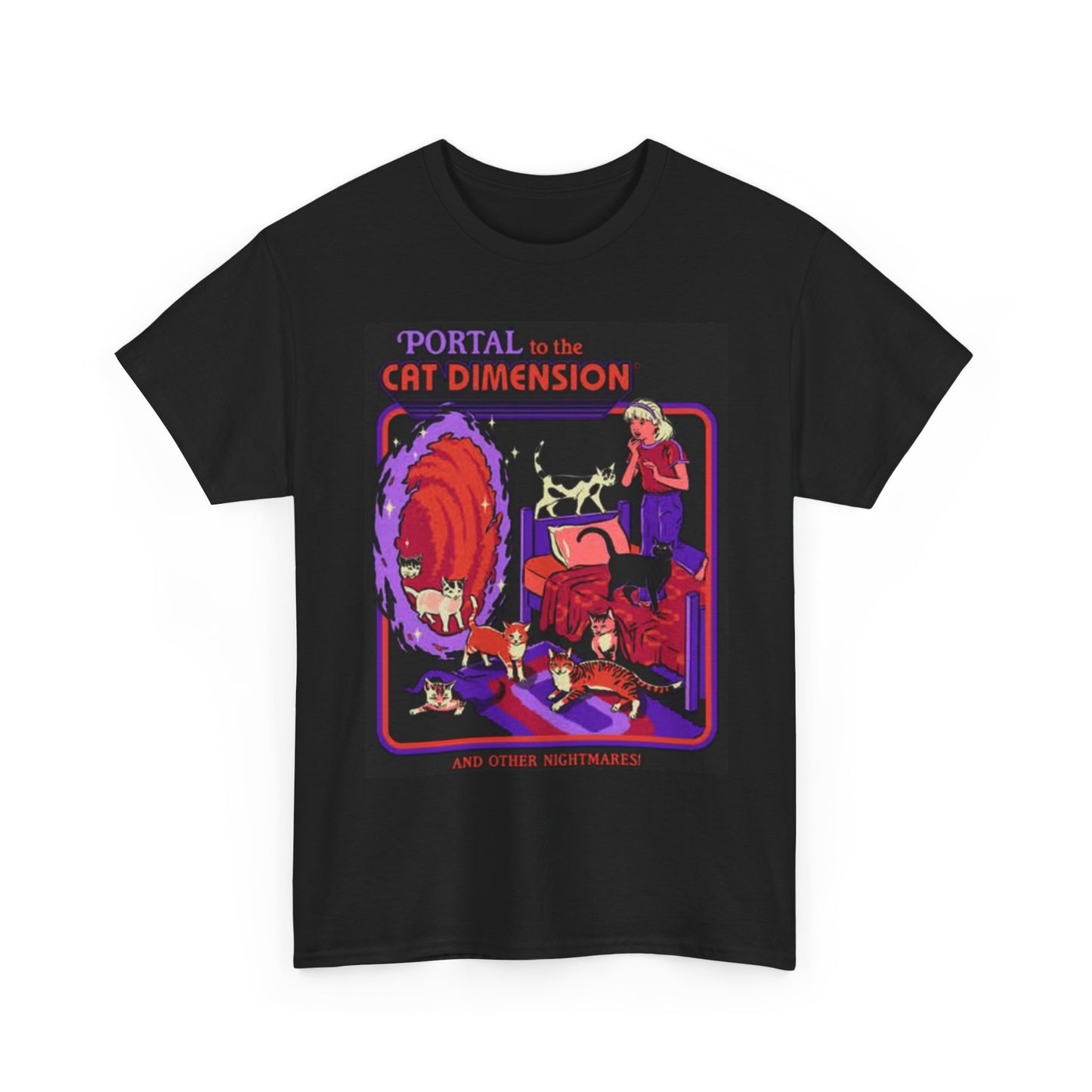 Cat Dimension Graphic T Shirt Funny Jokes Vintage ART Poster Unisex Heavy Cotton