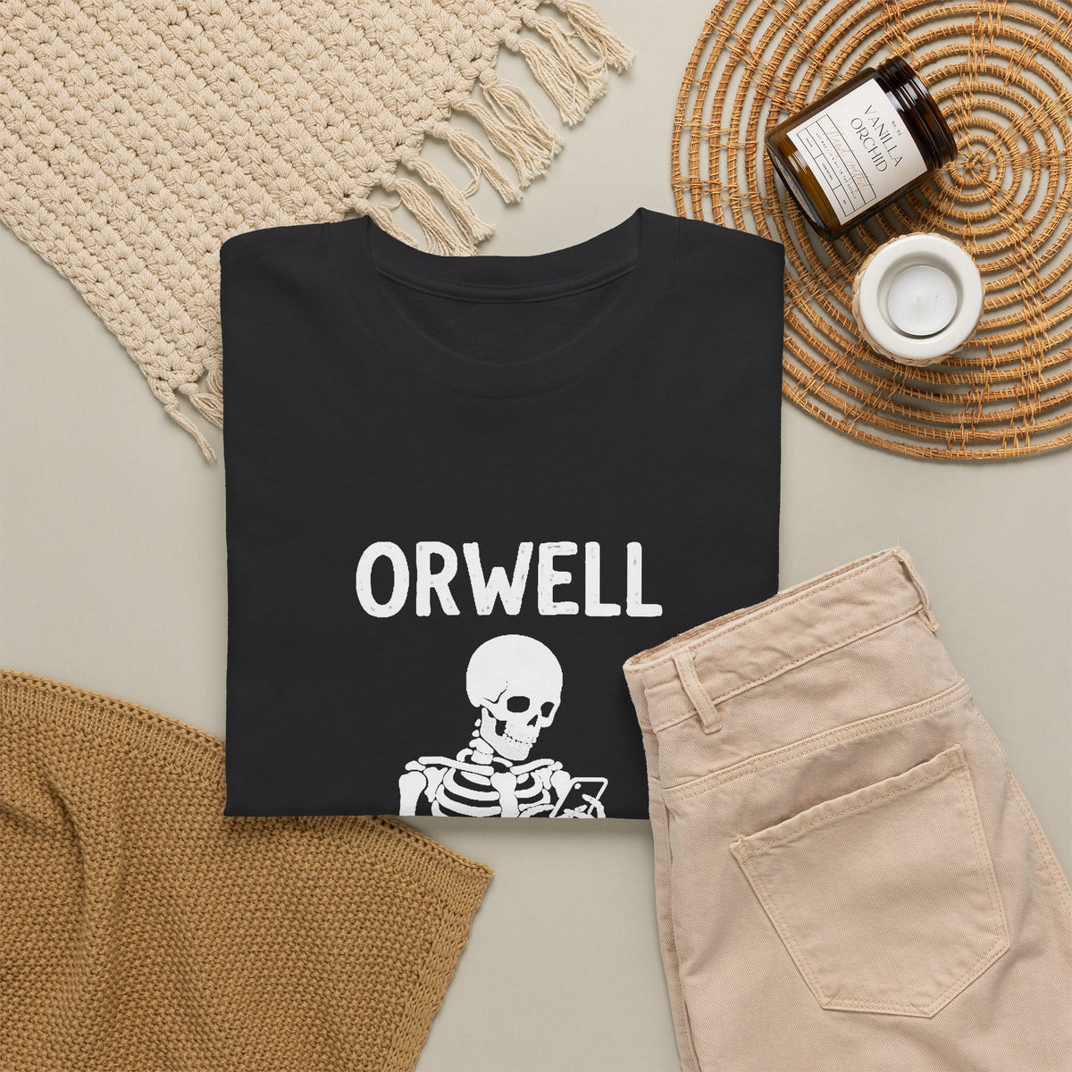 Orwell 1984 Skeleton Tee | Dystopian Literature Shirt Men's Graphic T Shirt