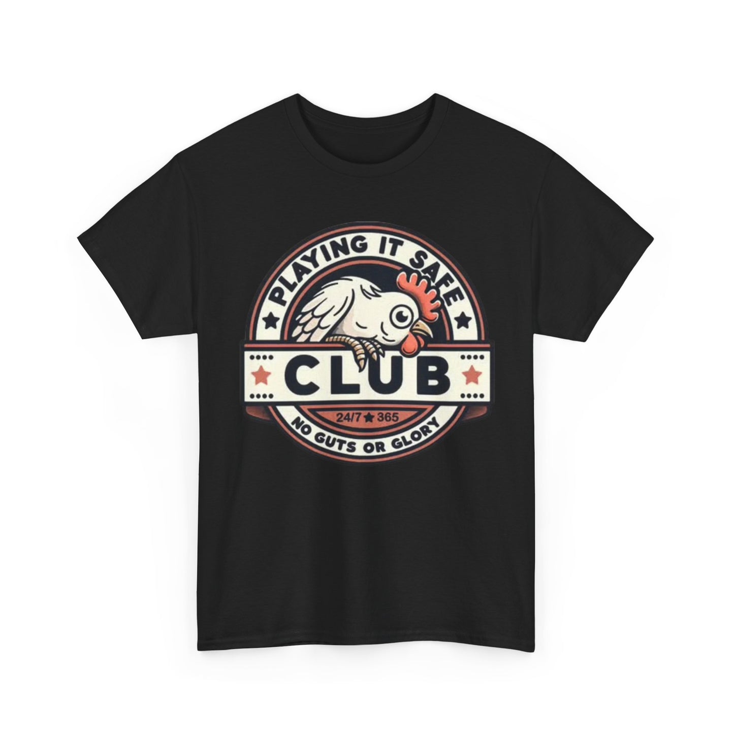 Playing It Safe Rooster Club Shirt Funny Graphic Birds Unisex Heavy Cotton Tee