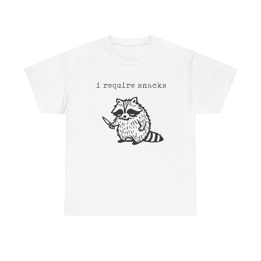 I require Snacks Funny Graphic T-Shirt Men's Women's Heavy Cotton Tee NEW GIFT