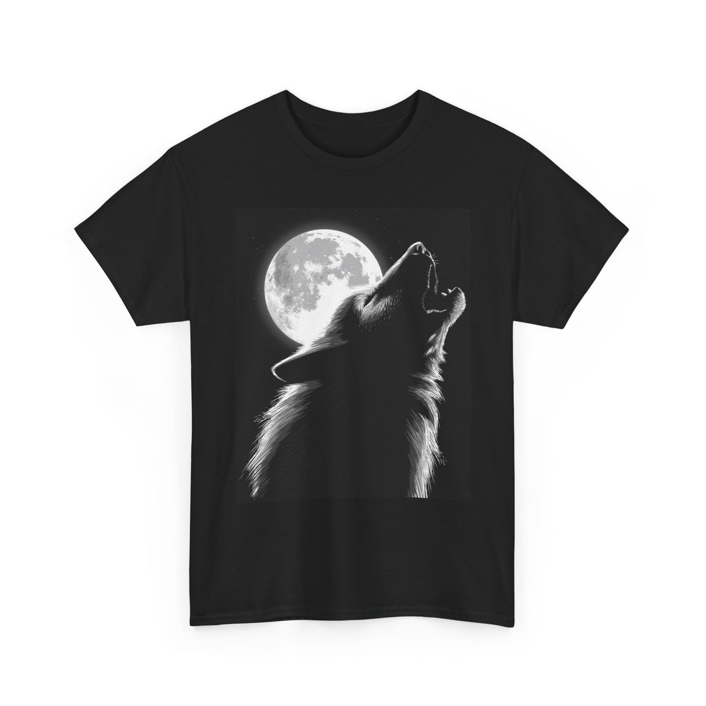 Wolf Howling T Shirt Blackout Moon Graphic Unisex Heavy Cotton Tee