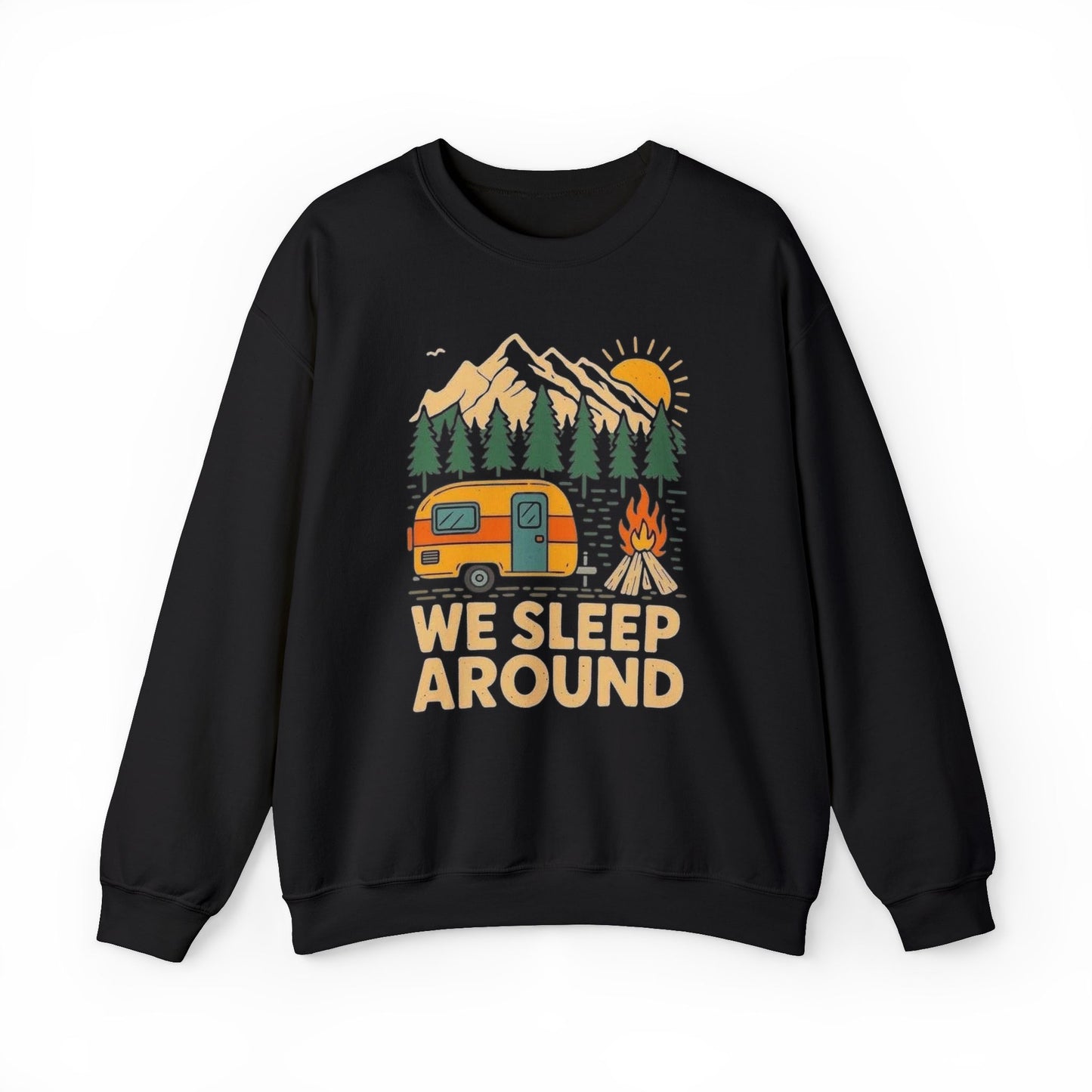 We Sleep Around Funny Camping Sweatshirt Men's Adult Crewneck Pullover Sweater