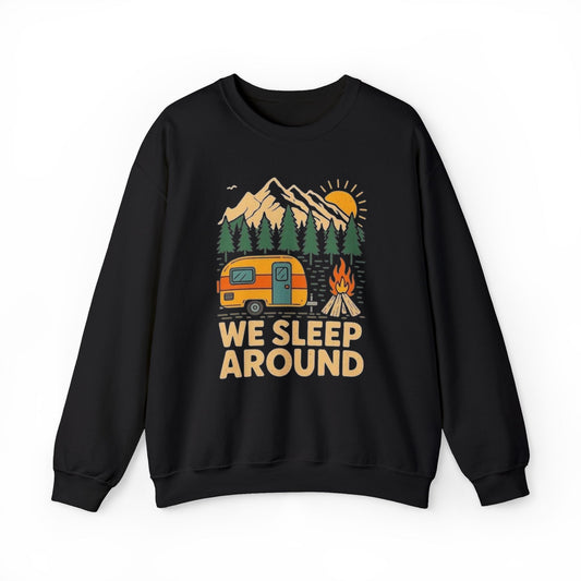 We Sleep Around Funny Camping Sweatshirt Men's Adult Crewneck Pullover Sweater