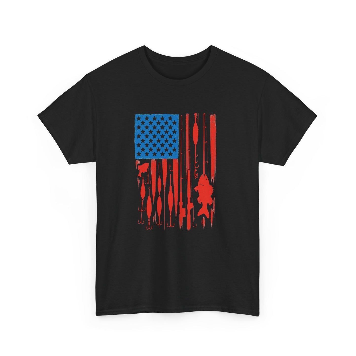 American Flag Fishing Gear Graphic T Shirt Unisex Heavy Cotton Tee Gift