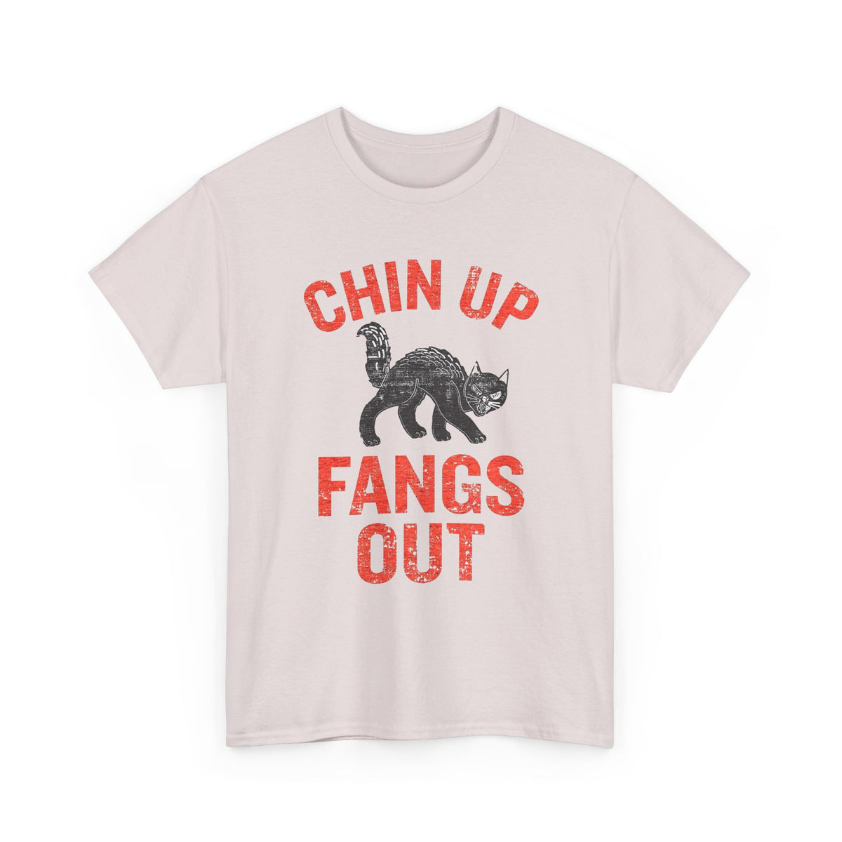 Chin Up Fangs Out Graphic T Shirt Men's Retro Cat Heavy Cotton Tee