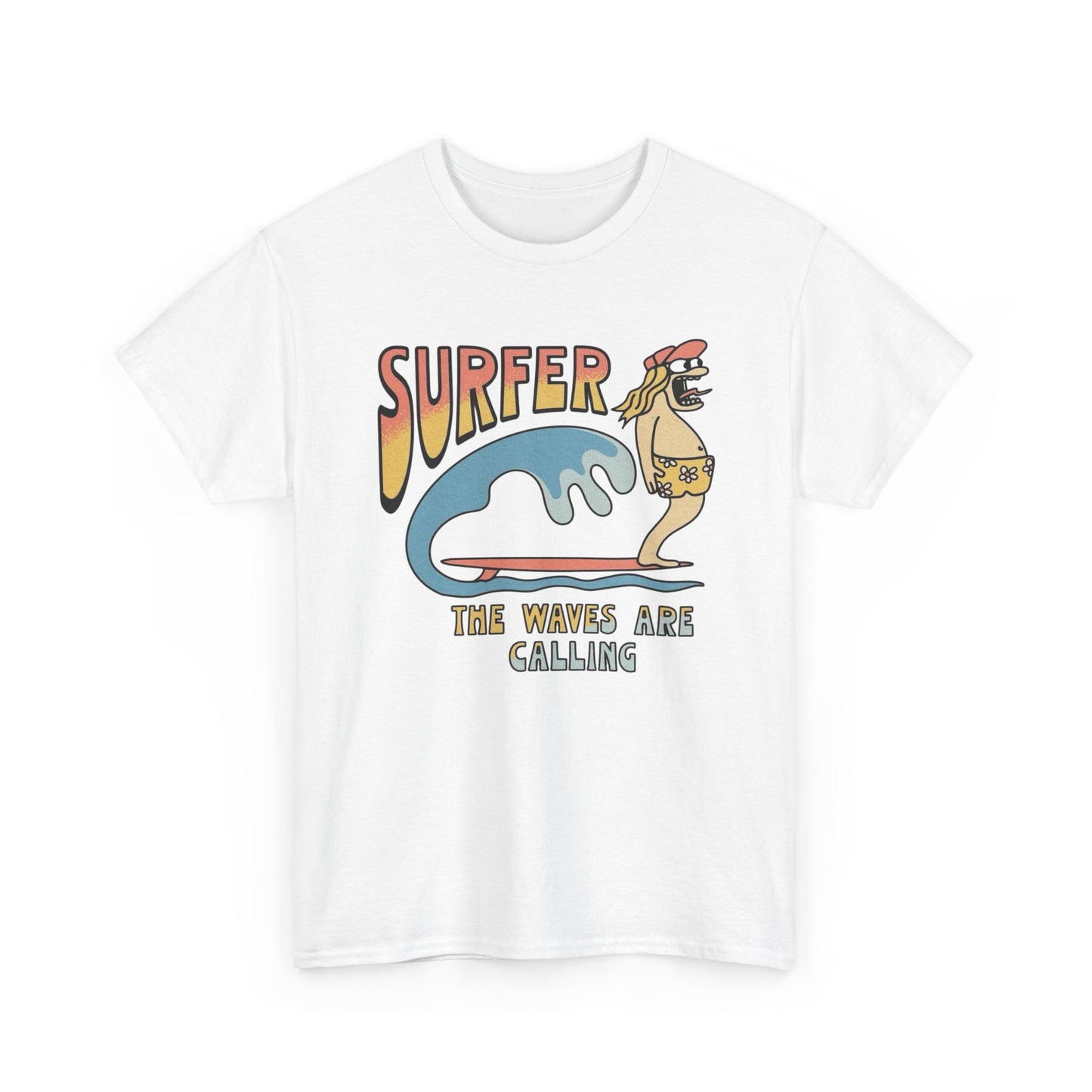Surfer The Waves Are Calling Graphic T Shirt Unisex Heavy Cotton Tee Gift
