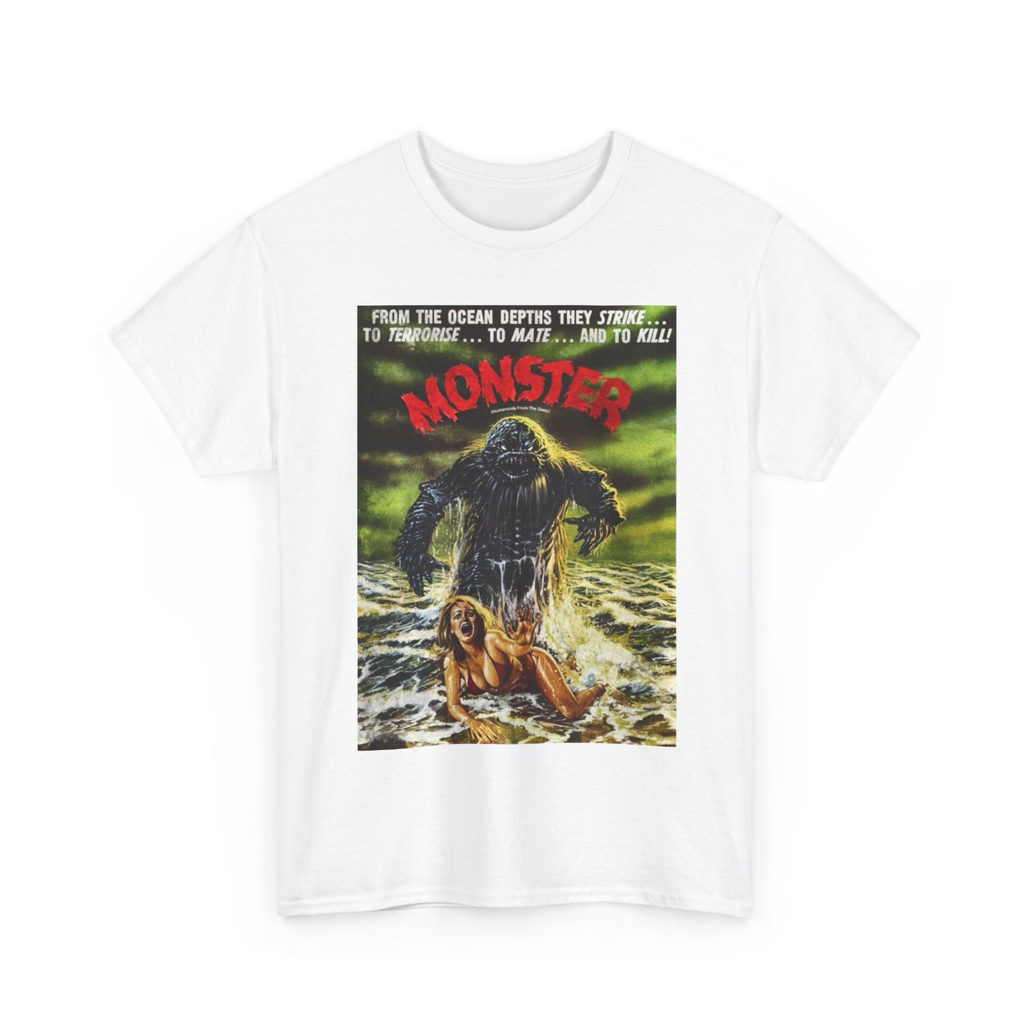 Ocean Monster Tshirt Vintage Movie Poster Retro Bikini Unisex Heavy Cotton Tee