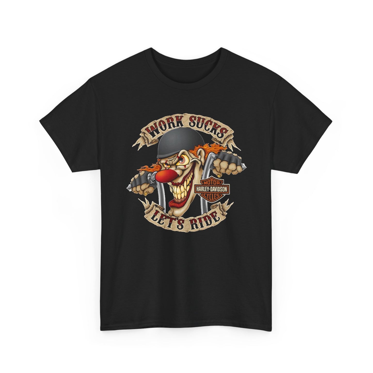 Harley Davidson Graphic T Shirt Lets Ride Work Sucks Unisex Heavy Cotton Tee