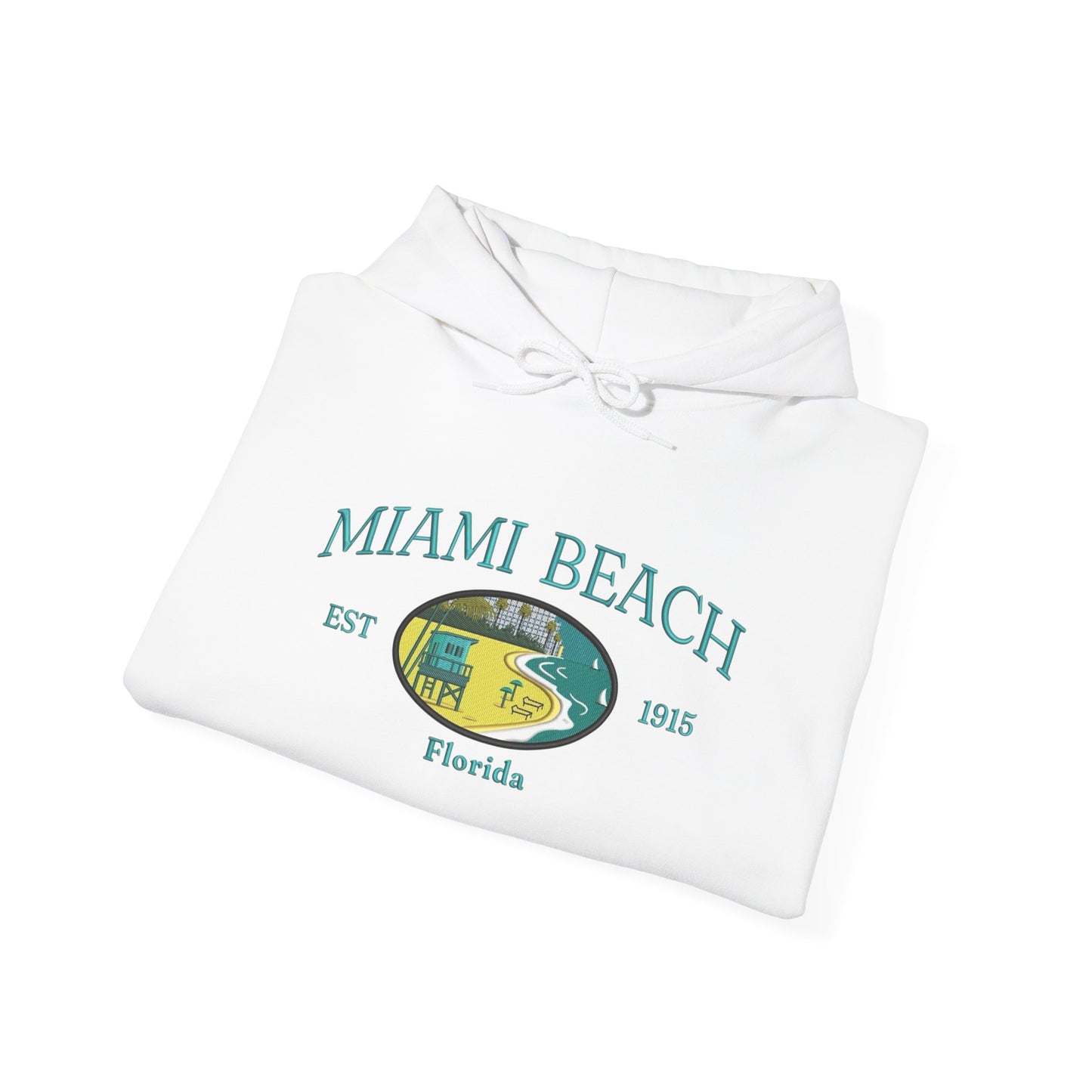 Miami Beach Retro Graphic Hoodie Heavy Blend Sweatshirt NEW