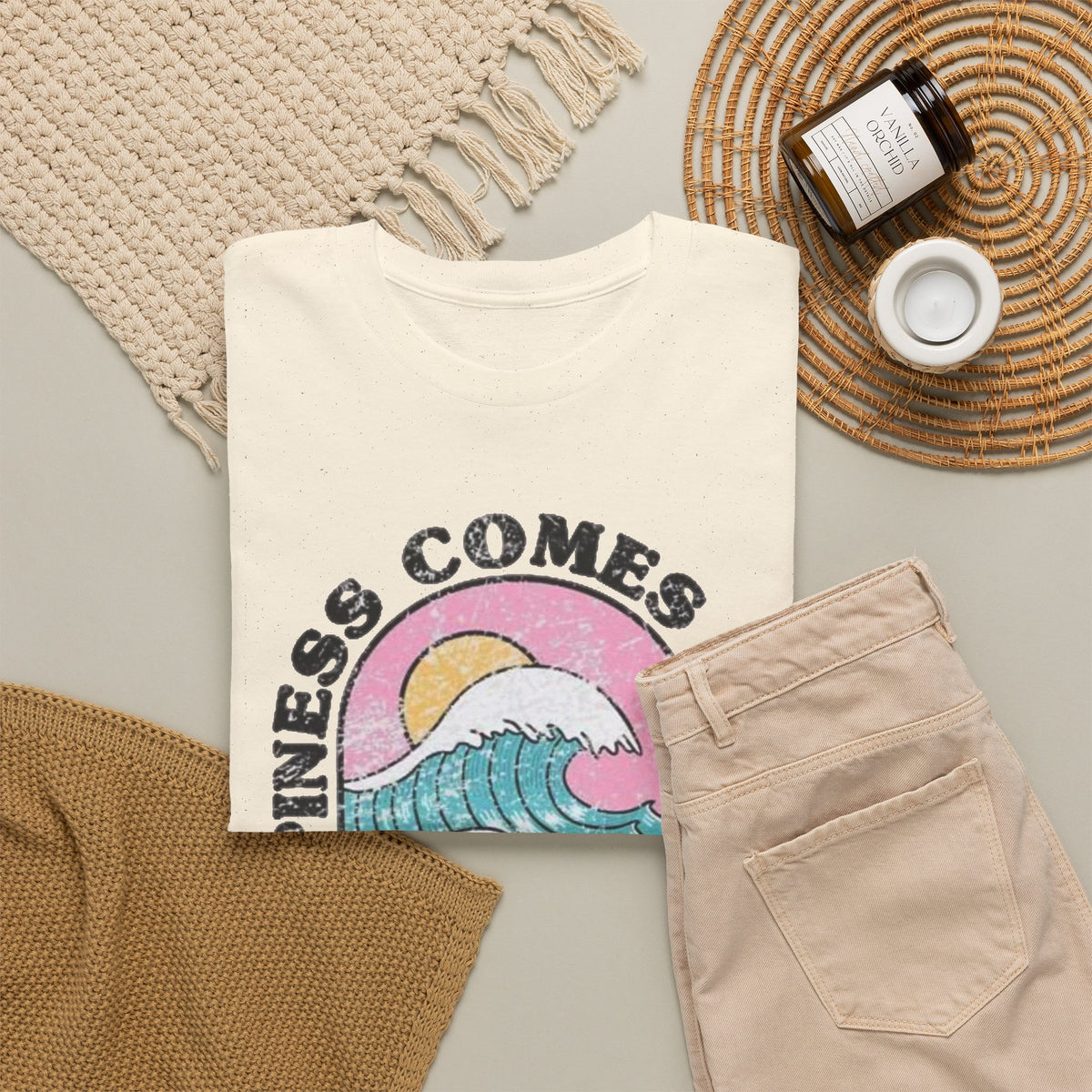 Happiness Comes in Waves Bahamas Ocean Graphic T-Shirt Men's Graphic Tee