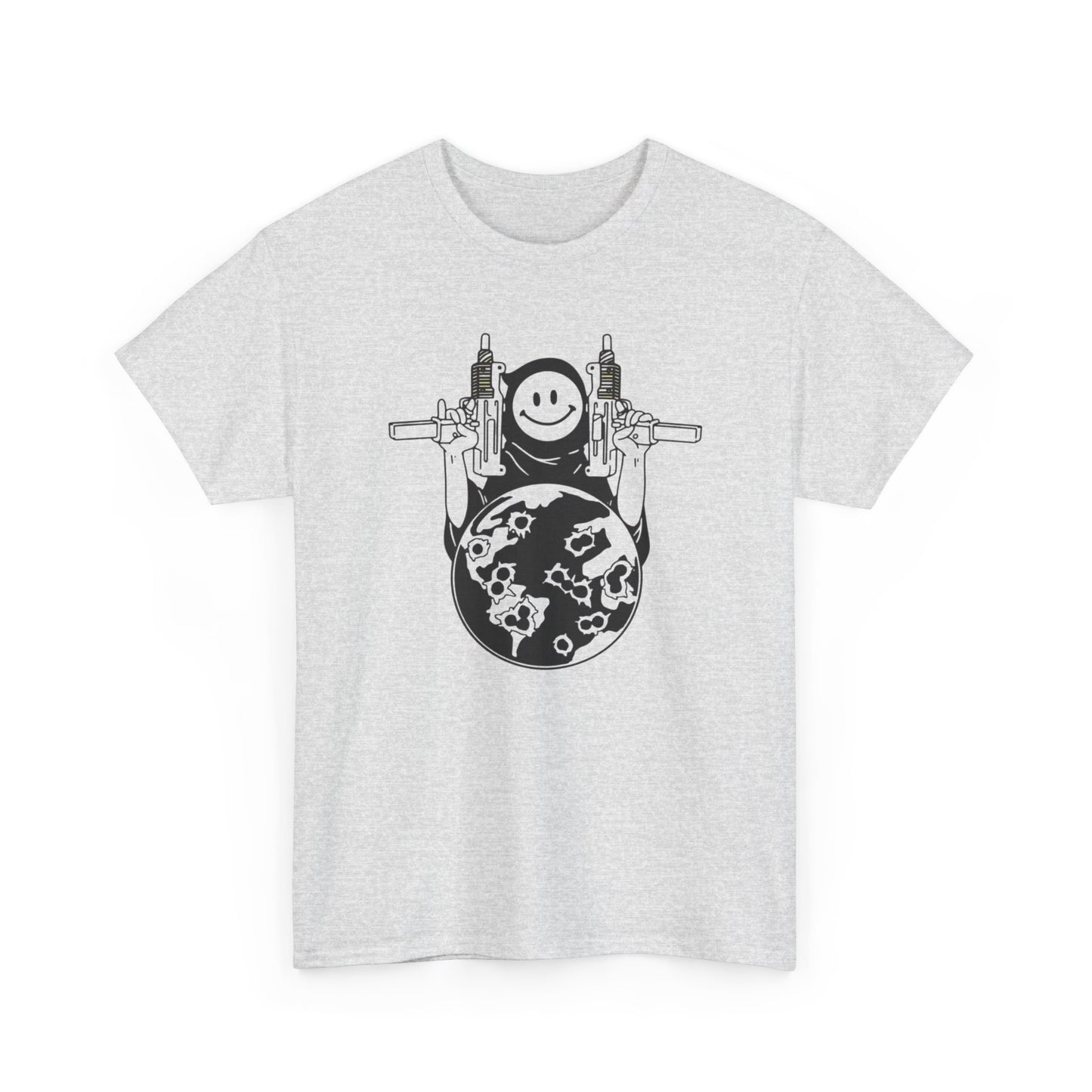 Uzi Smiley Face Grim Reaper Graphic T Shirt Unisex Heavy Cotton Tee