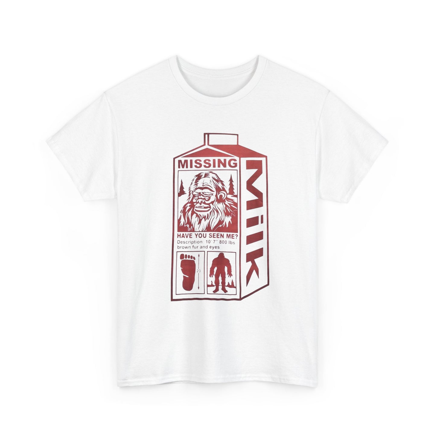 Missing Sasquatch Funny Milk Carton T-Shirt NEW Gift Unisex Heavy Cotton Tee