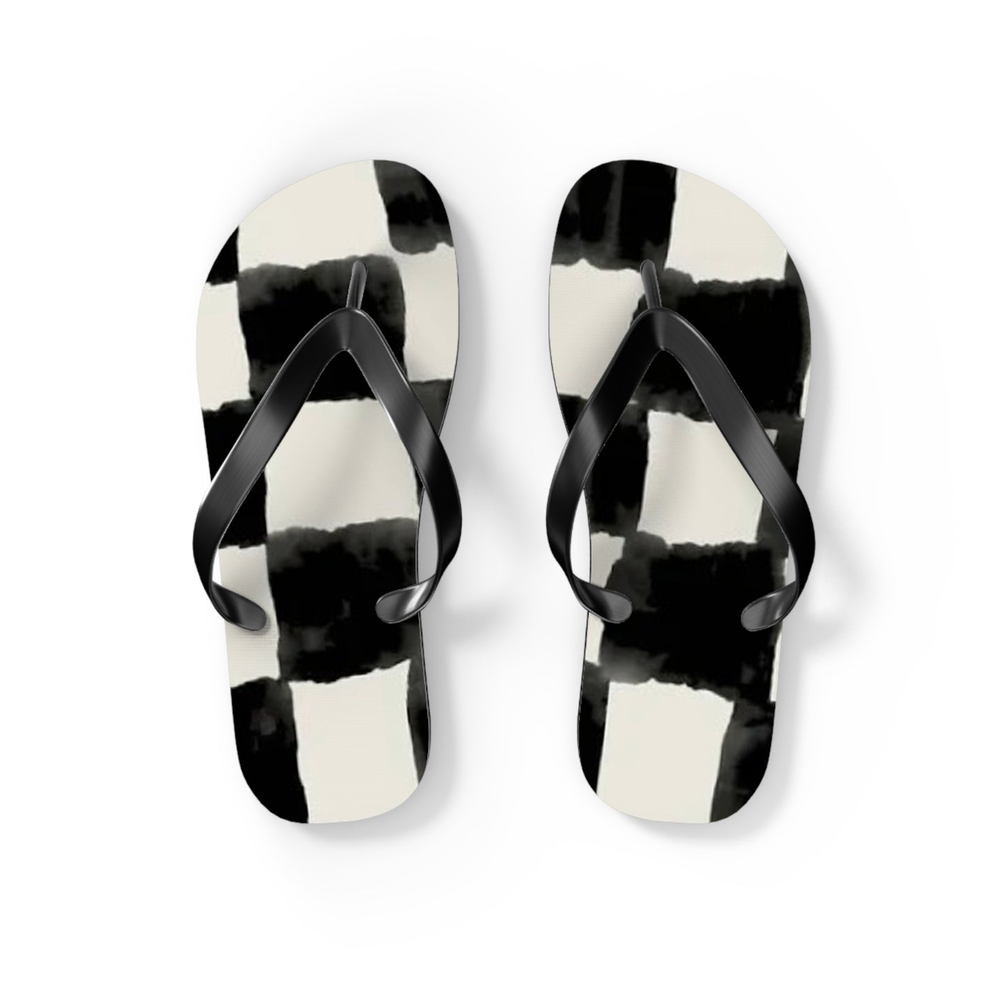Checkered Black And White Sandals, Beach Shoes, Vacation Flip Flops, Pool Slides