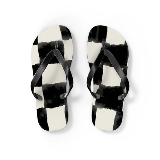 Checkered Black And White Sandals, Beach Shoes, Vacation Flip Flops, Pool Slides