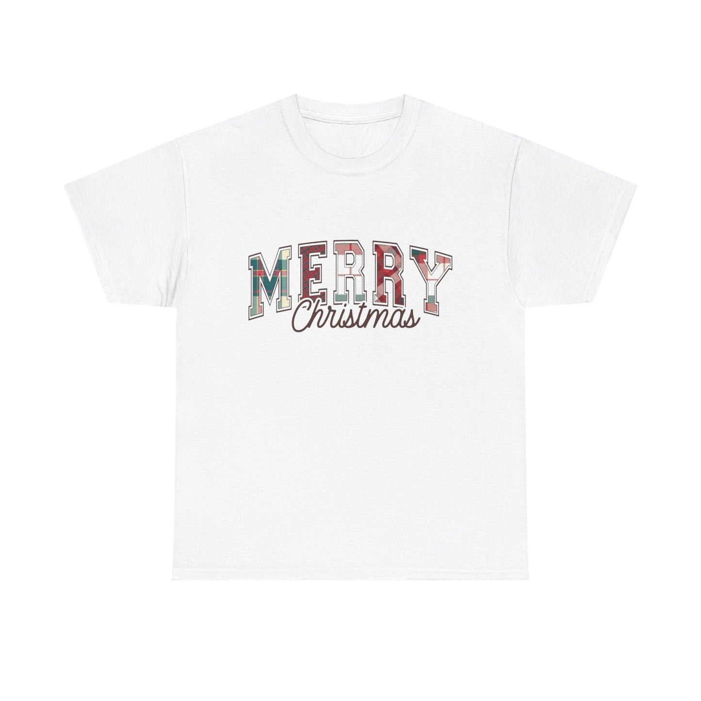 Merry Christmas Plaid Graphic T Shirt NEW Unisex Heavy Cotton Tee