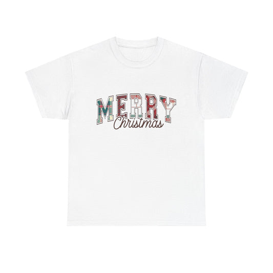 Merry Christmas Plaid Graphic T Shirt NEW Unisex Heavy Cotton Tee