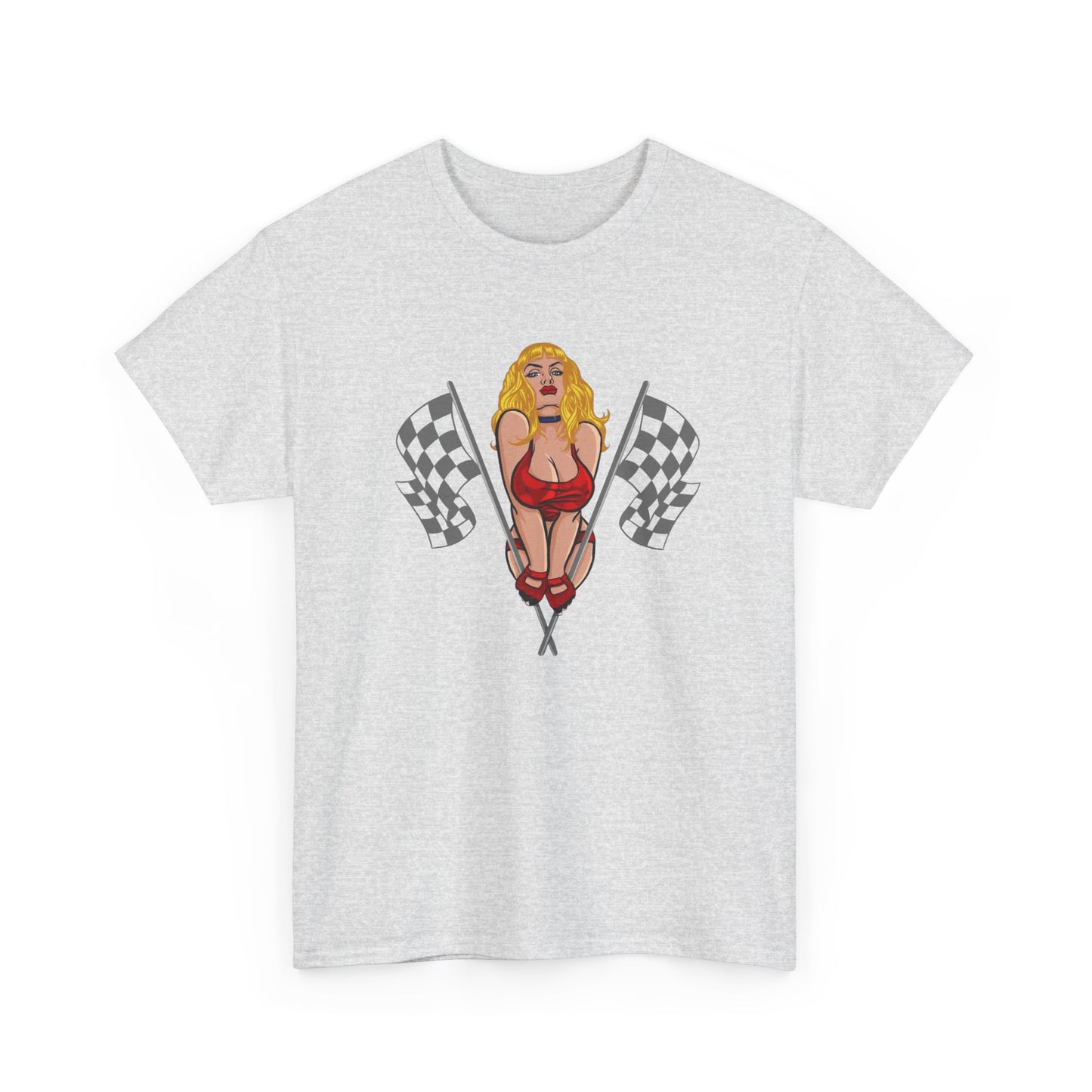 Racing Flag Model Pin Up Graphic T-Shirt Unisex Heavy Cotton Tee Gift NEW