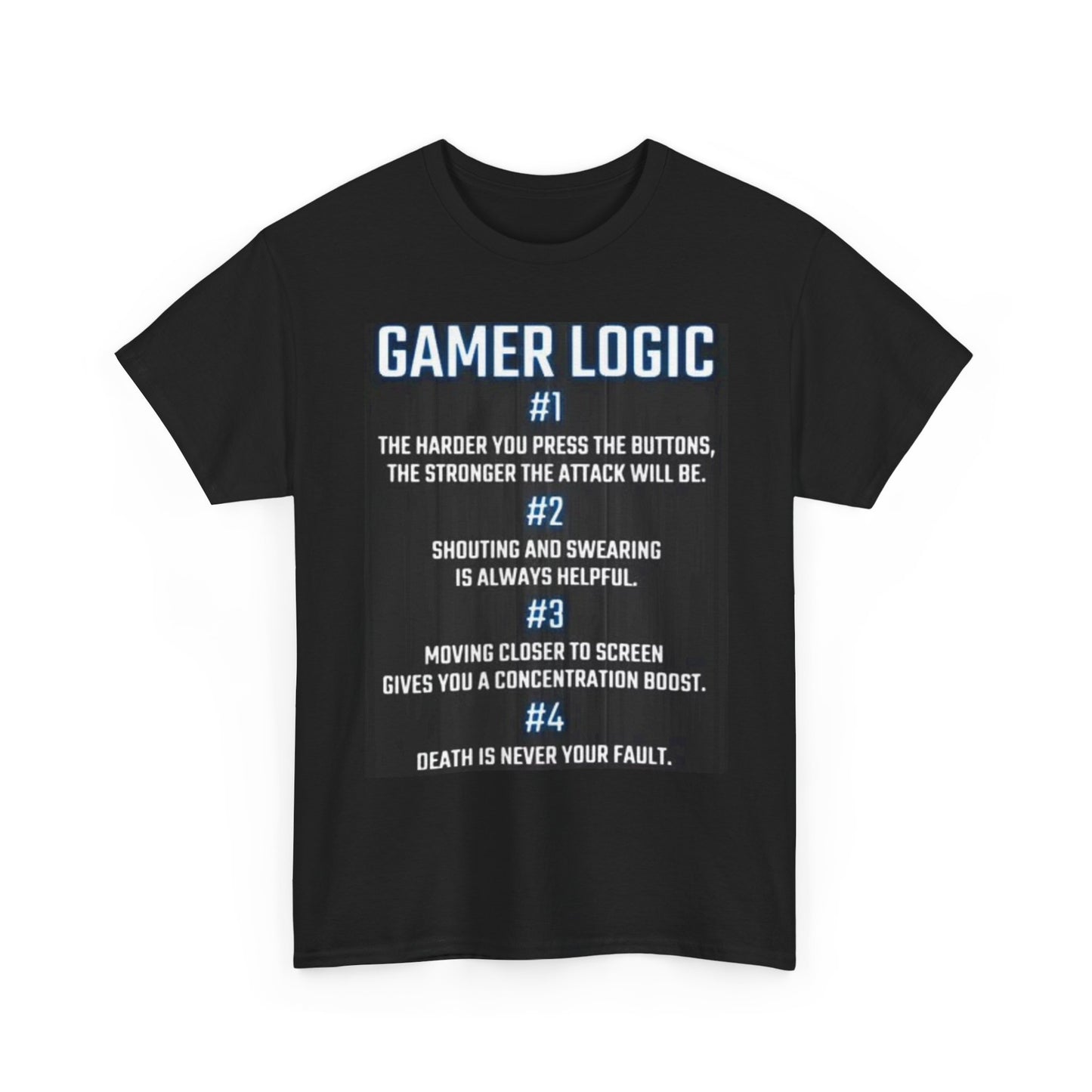 Gamer Logic Graphic T Shirt Funny Gift Gaming Video Unisex Heavy Cotton Tee