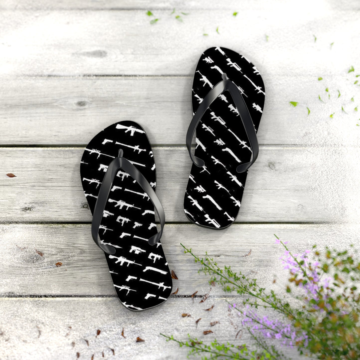 WAVES And SUN Co Sandals Gun Graphic - Flip Flops -Slides Summer Beach BRAND NEW