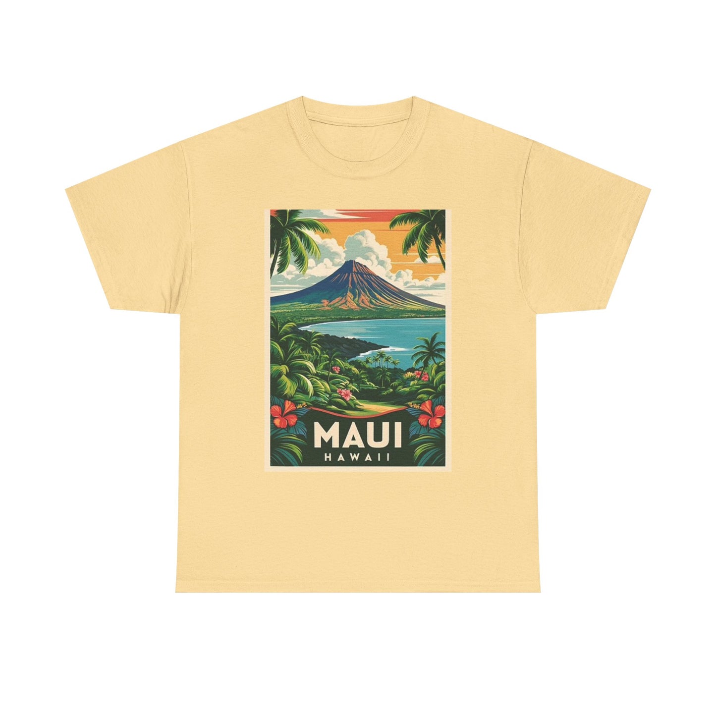Hawaii  Maui Graphic T Shirt Retro Island Poster Unisex Heavy Cotton Tee