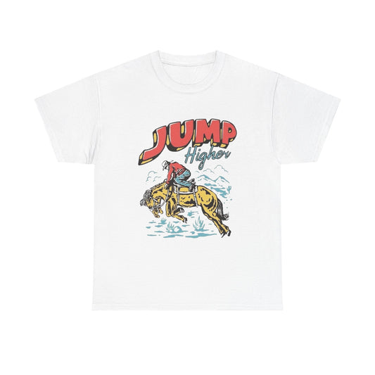 Jump Higher Cowboy Graphic T Shirt Unisex Heavy Cotton Tee New Gift