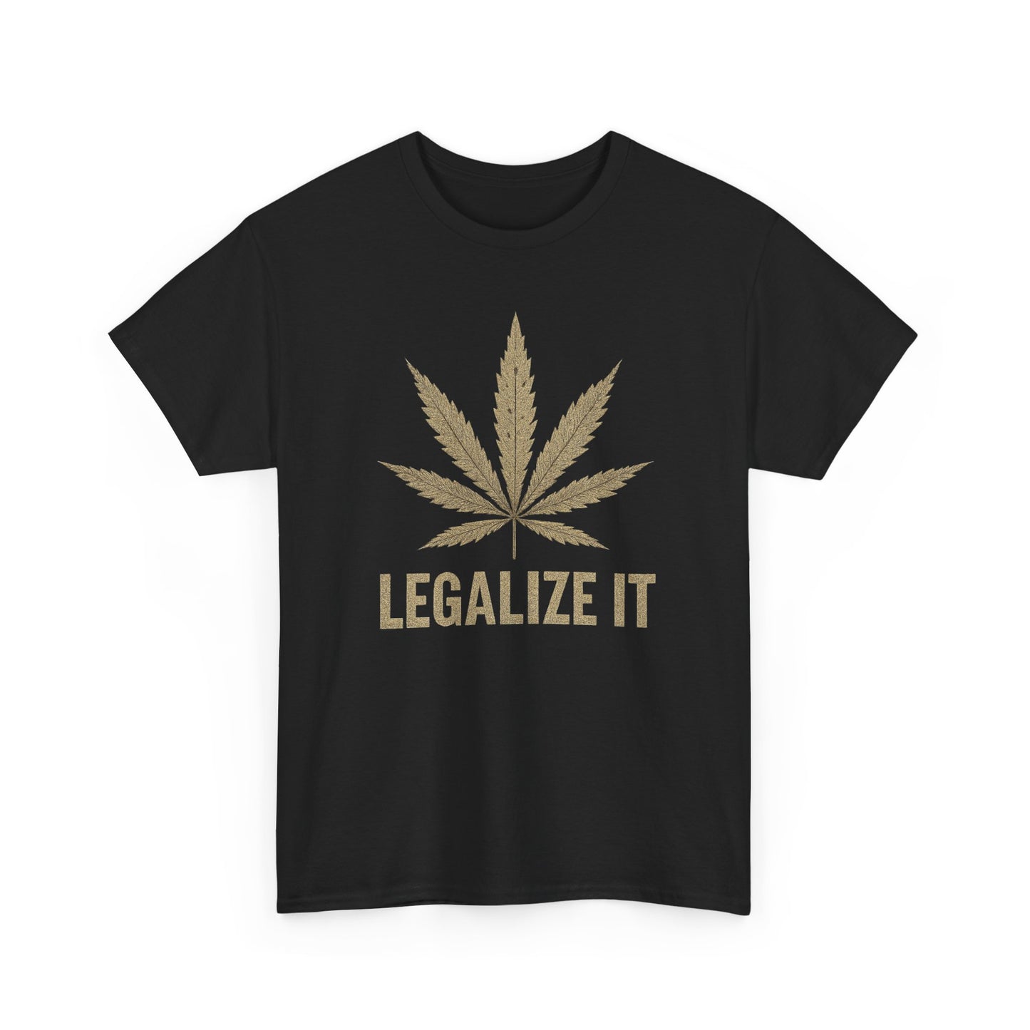 Gold Weed Leaf Graphic T Shirt Unisex Heavy Cotton Tee Gift
