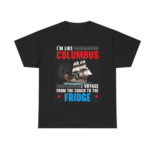 Christopher Columbus Beer Fridge Funny Graphic T Shirt Unisex Heavy Cotton Tee