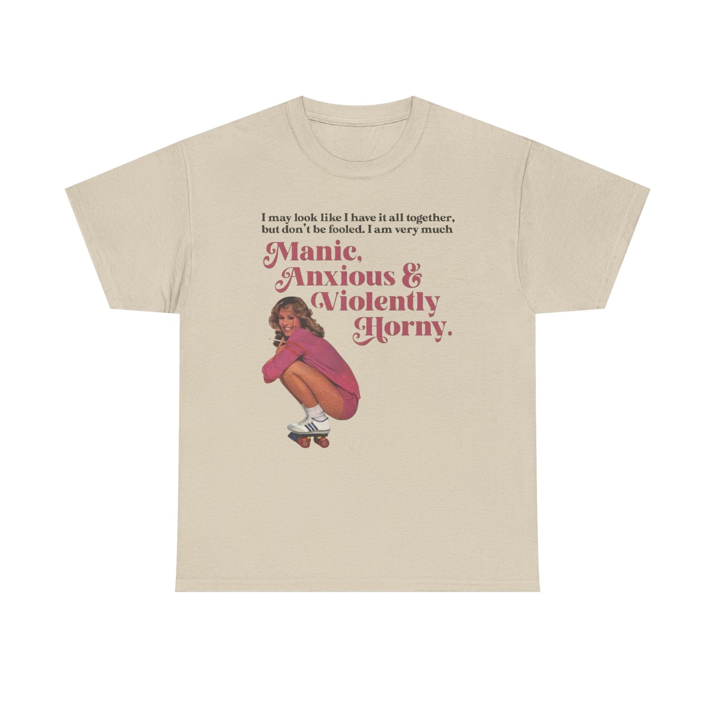 Anxious And Violently Horny Vintage Graphic T-Shirt Womens Comfy Cotton Tee NEW