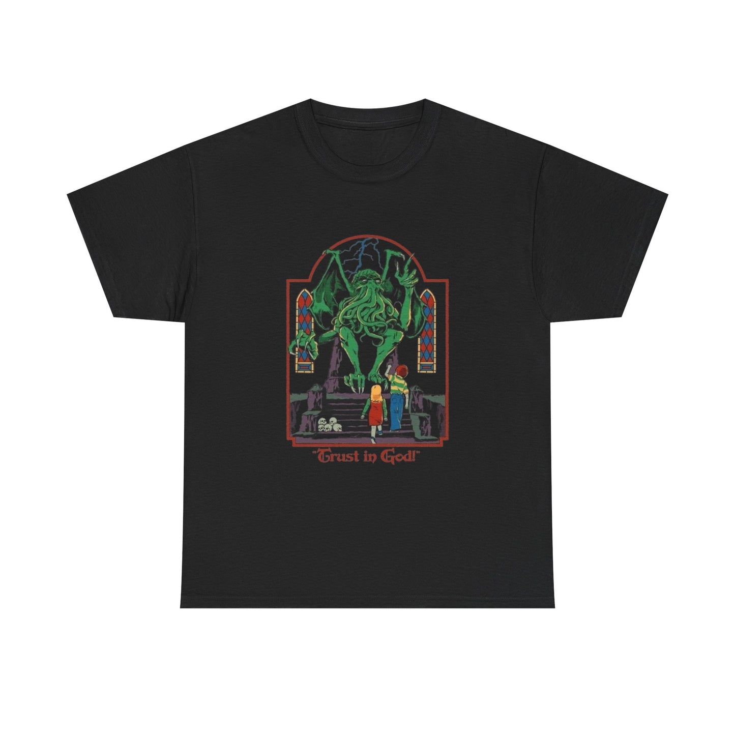 Trust In God Funny Monster Graphic T Shirt Unisex Heavy Cotton Tee NEW Gift