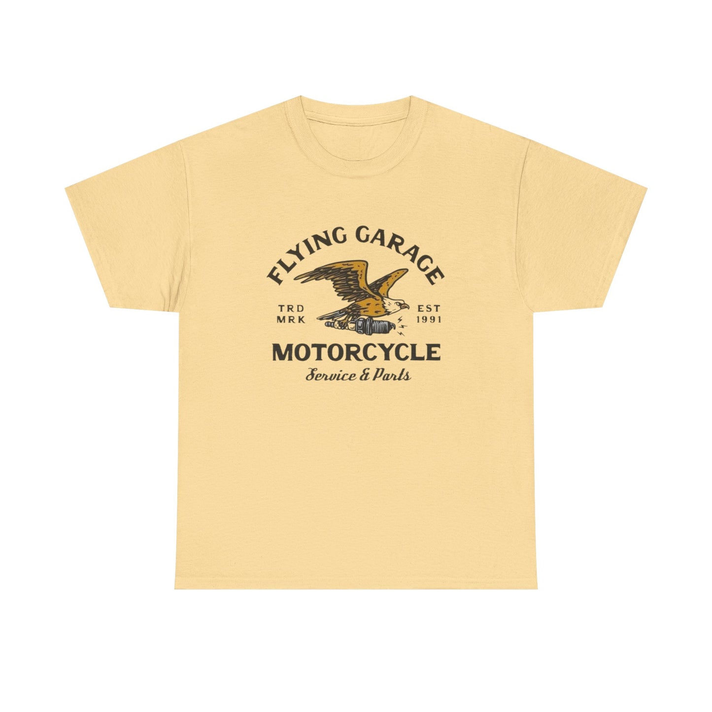 Flying Garage Motorcycles Graphic T Shirt Unisex Heavy Cotton Tee
